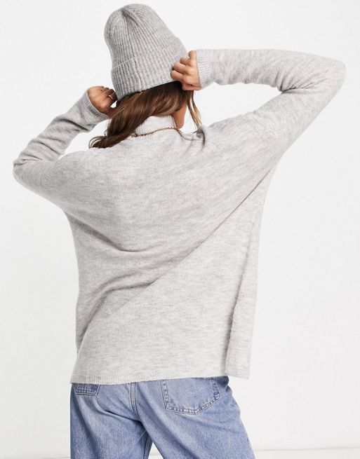 ASOS DESIGN longline jumper with high neck in silver grey