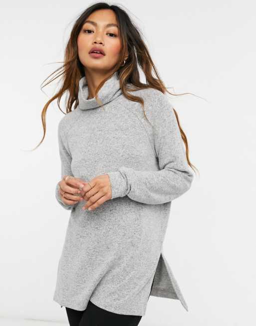 Grey Long Line Roll Neck Jumper