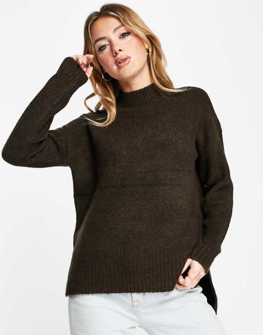 Vero Moda longline knitted jumper in chocolate brown ASOS