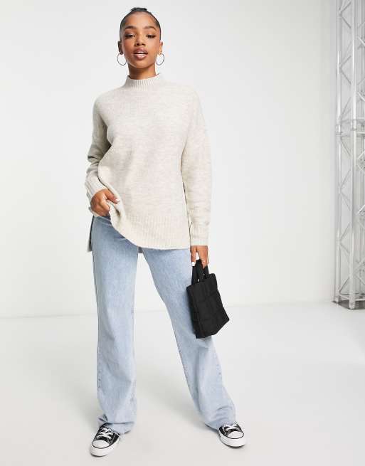 Vero Moda longline knitted jumper in cream ASOS