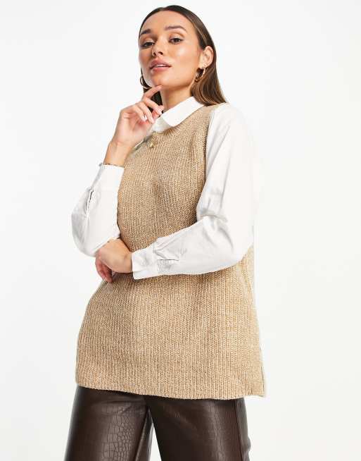Vero Moda longline knitted singlet in beige