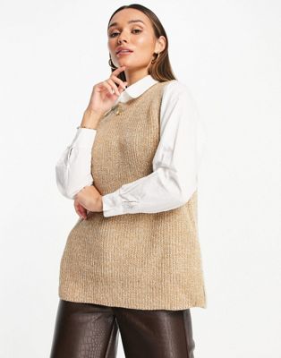 Vero Moda longline knitted vest in beige - ASOS Price Checker