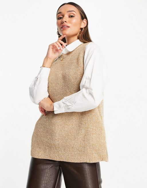 Vero Moda longline knitted vest in beige