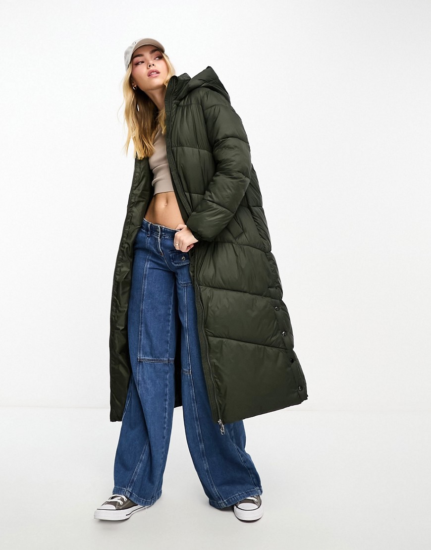Vero Moda longline maxi padded coat in khaki-Green