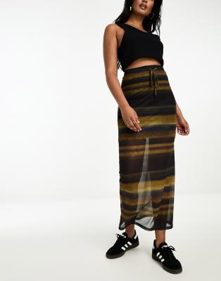 longline mesh maxi skirt in blurred stripes-Multi