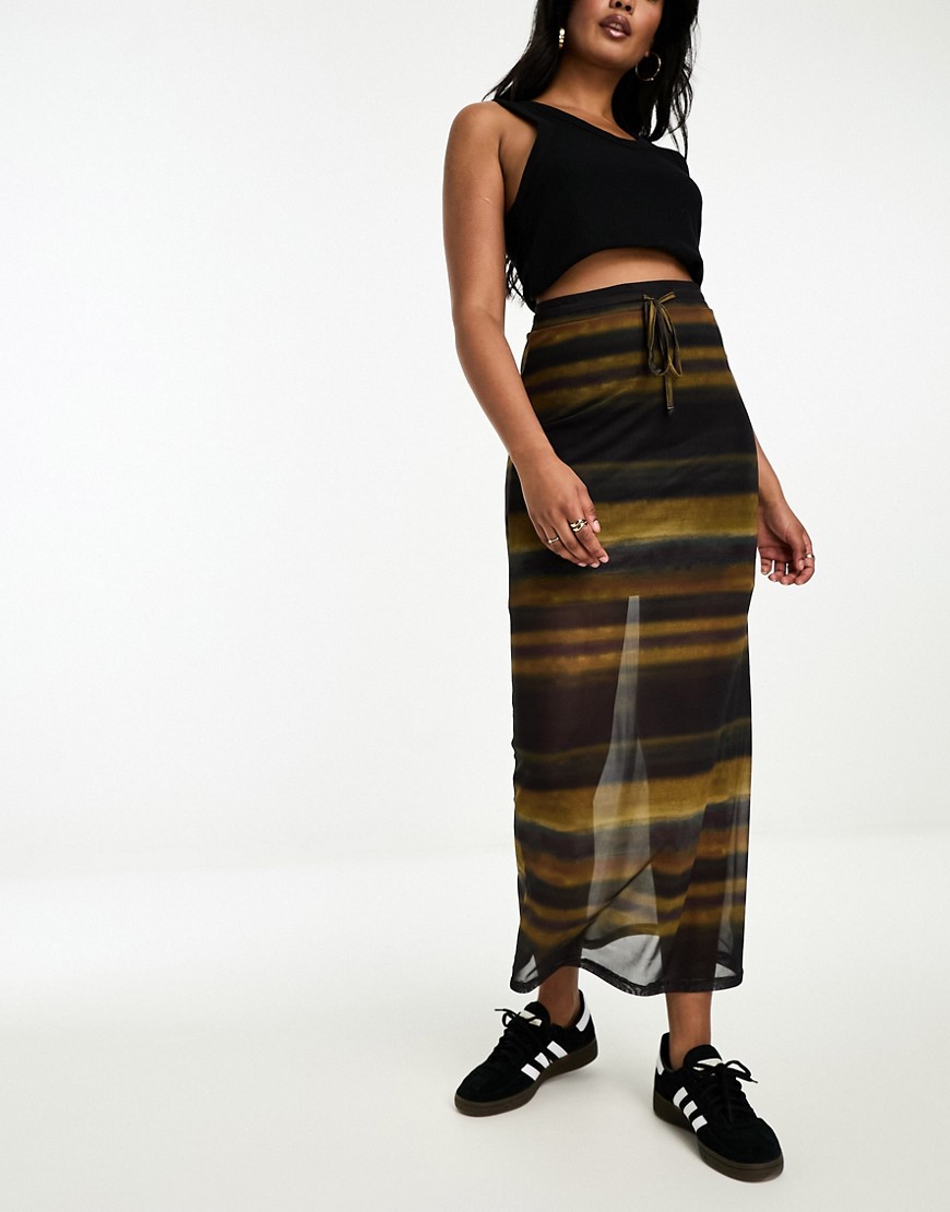 Vero Moda longline mesh maxi skirt in blurred stripes-Multi