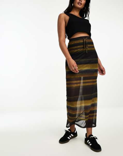 Vero Moda longline mesh maxi skirt in blurred stripes