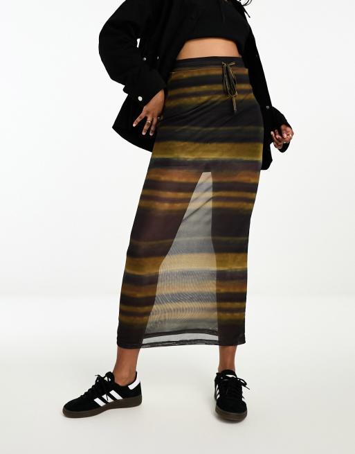 Vero Moda longline mesh maxi skirt in blurred stripes