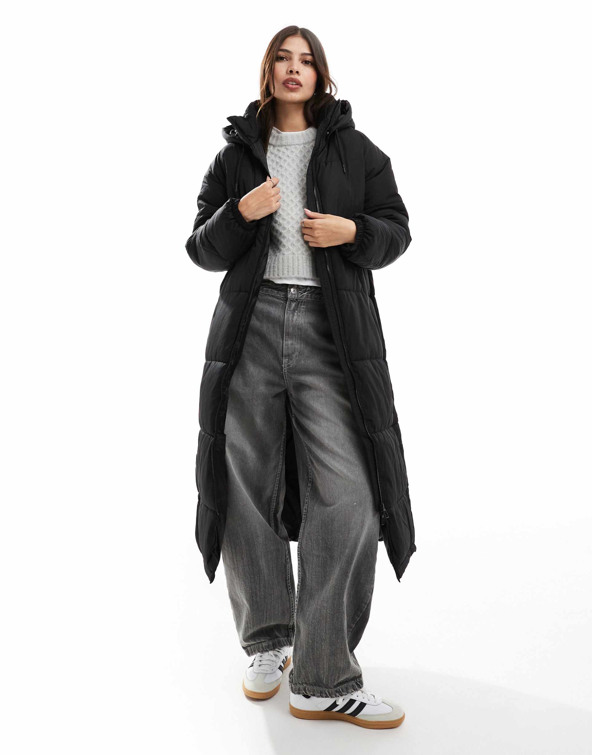 vero moda longline padded coat in black