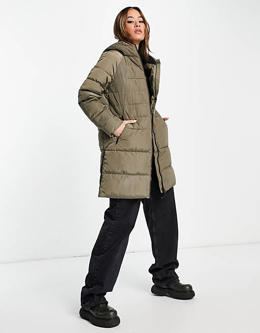 Vero Moda longline padded coat in khaki