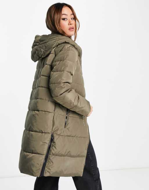 Vero Moda longline padded coat in khaki