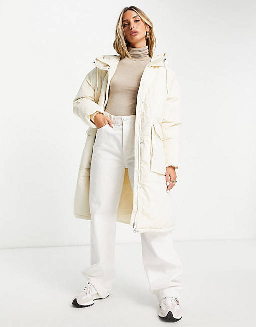 Coats & Jackets Vero Moda longline padded coat with elasticated waist in cream 