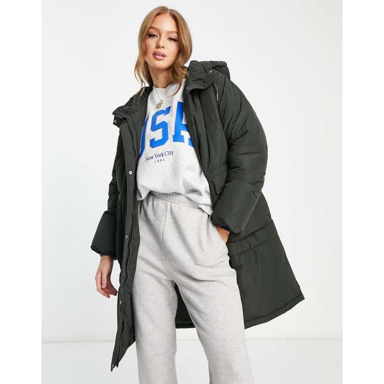 Vero Moda longline padded coat with oversized pockets in deep