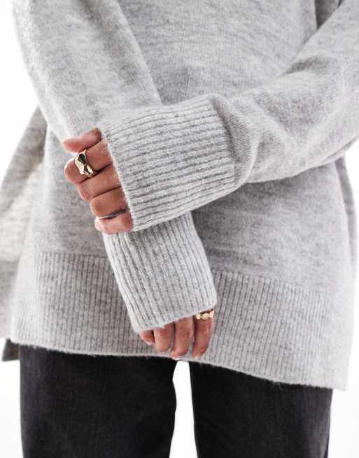 Vero Moda longline soft sweater in light heather gray