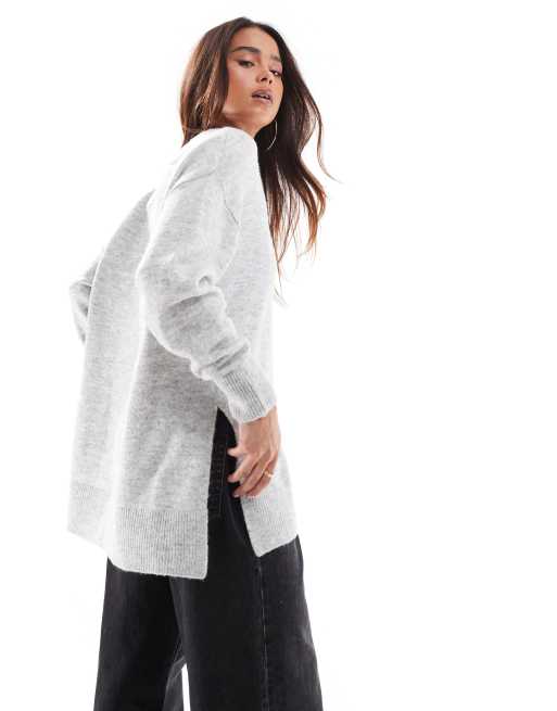 Vero Moda longline soft sweater in light heather gray