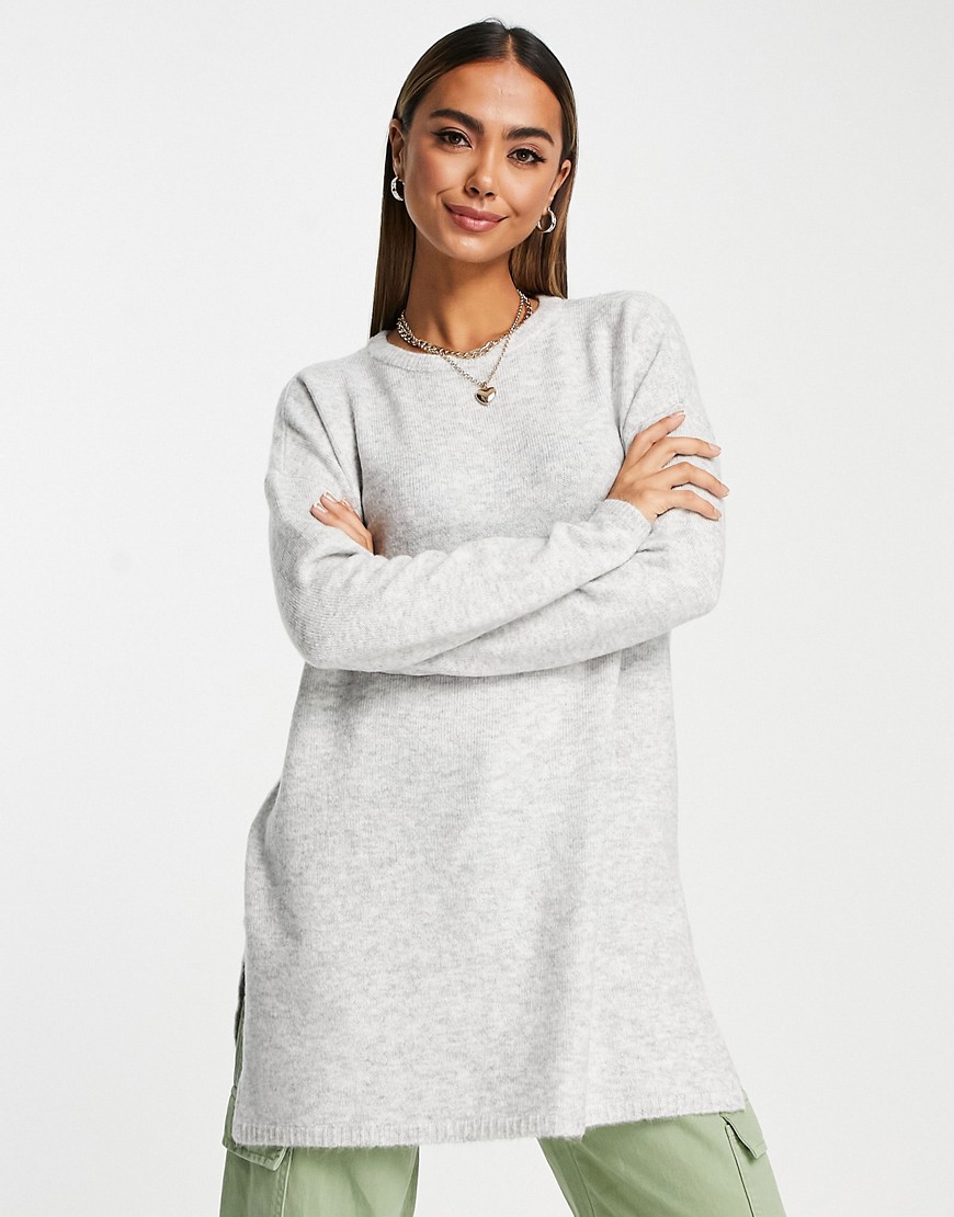 Vero Moda longline sweater in light gray
