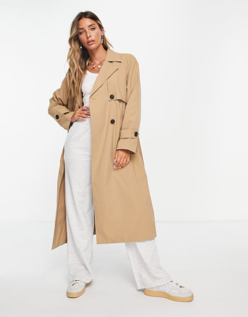 Vero Moda longline trench coat in stone ASOS