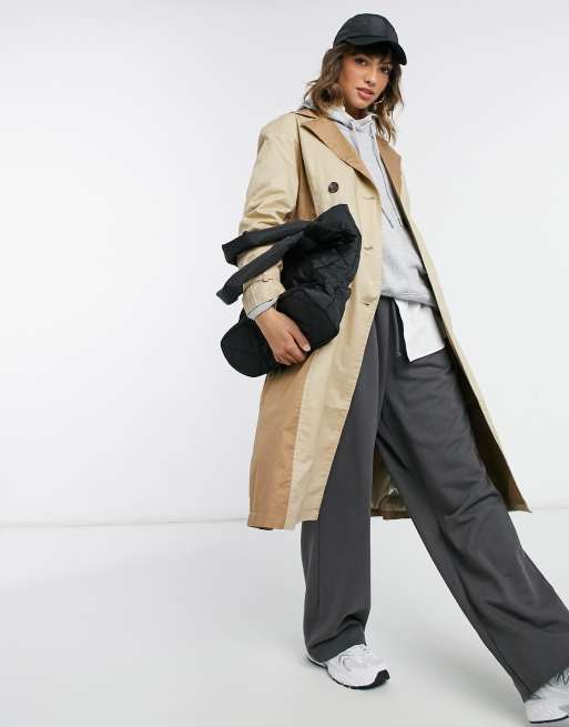 longline trench coat with pannels in | ASOS