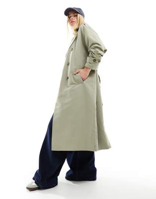 Vero Moda - Longline-Trenchcoat in Lorbeereiche mit Gürtel-Weiß