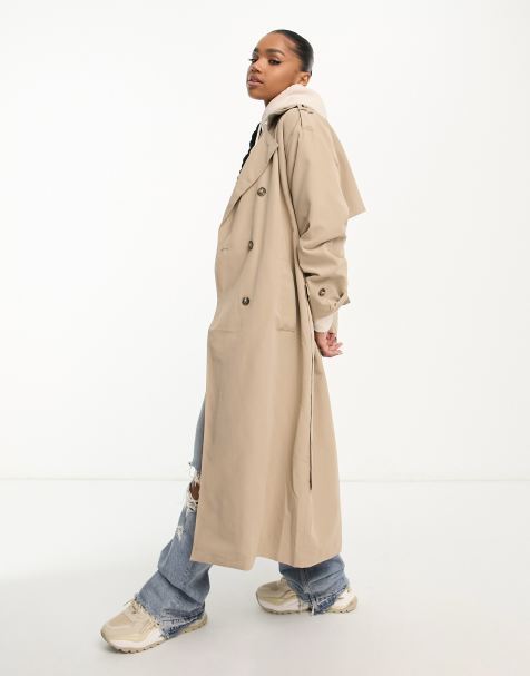 Vero Moda – Longline-Trenchcoat in Steinbeige mit Bindegürtel - view 1