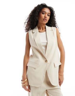 Vero Moda Vero Moda longline waistcoat co-ord in cream-White