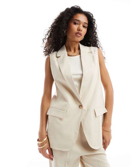 Vero Moda longline waistcoat in cream (part of a set)