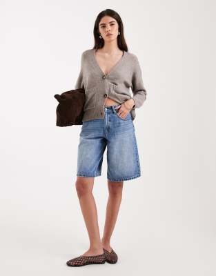 Vero Moda Longline Wide Leg Denim Shorts In Blue