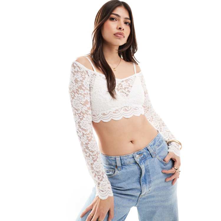 【TLLDAWN】GLOW BADDIE LACE CROP TOP off white singlet-crop-white-crop-top-