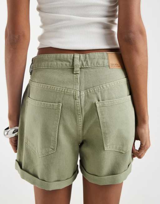 Vero Moda loose denim shorts with turn up in laurel green, 5 of 5