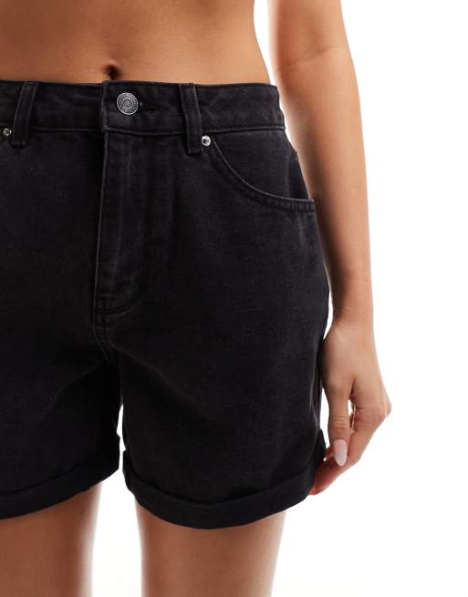 Vero Moda loose denim shorts with turn up in washed black, 5 of 5
