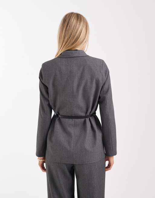 Vero Moda loose fit belted blazer in dark heather gray - part of a set, 4 of 4