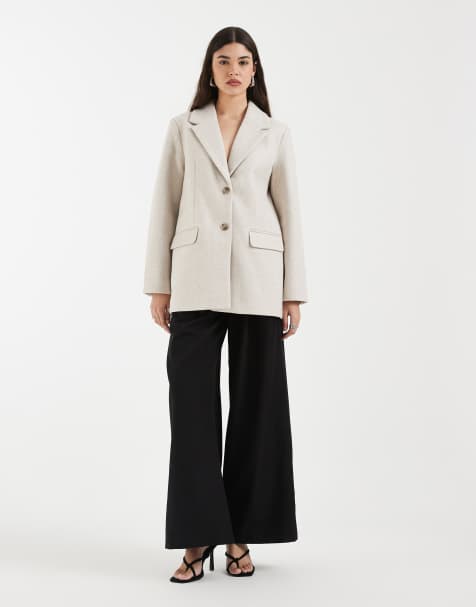 Vero Moda loose fit felt blazer jacket in cream melange