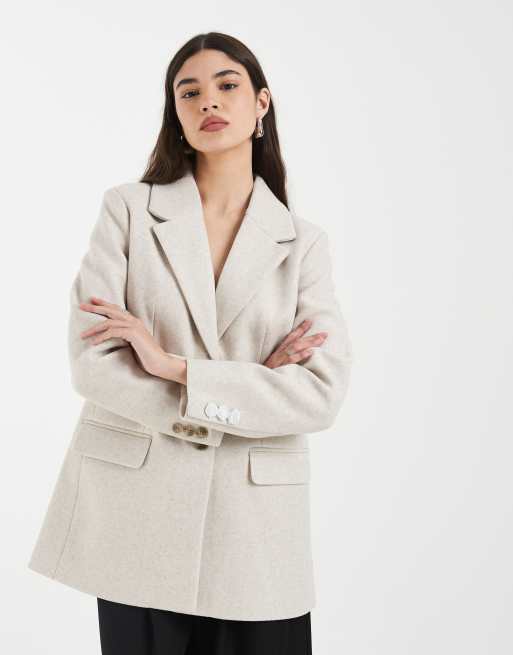 Vero Moda loose fit felt blazer jacket in heathered cream, 2 of 4