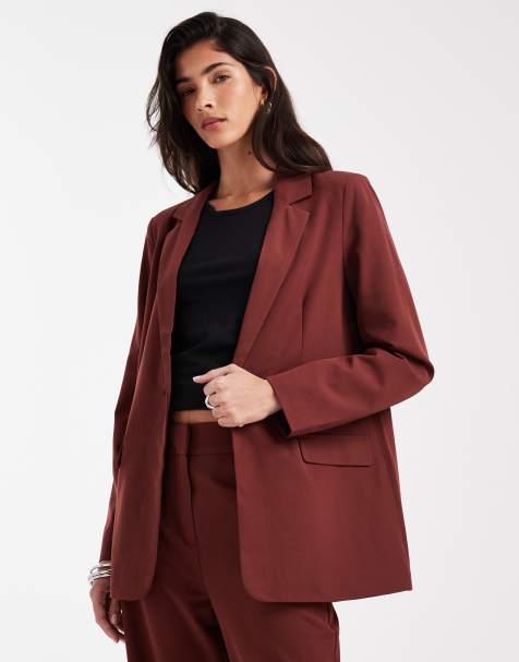 Vero Moda loose fit tailored blazer co-ord in burgundy
