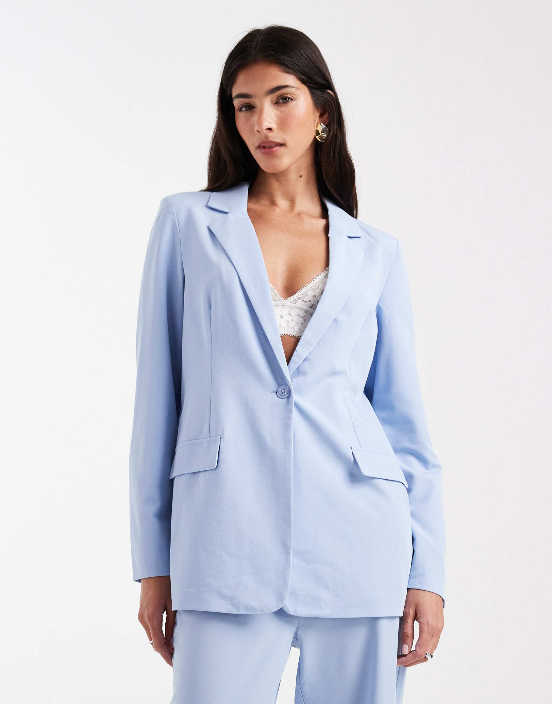 vero moda loose fit tailored blazer in brunnera blue - part of a set