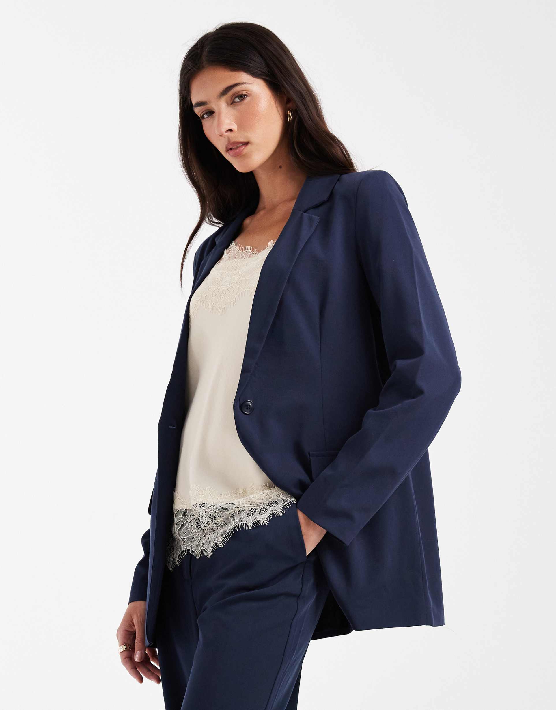 vero moda loose fit tailored blazer in navy - part of a set