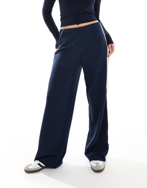 Vero Moda loose pull on trousers with side stripe in navy ASOS