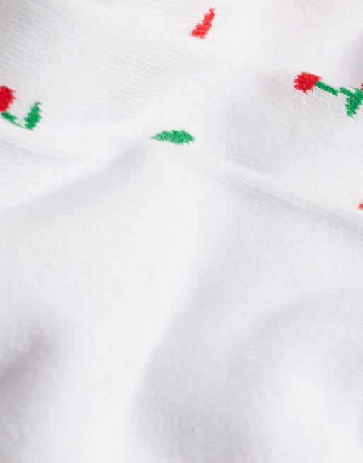 Vero Moda - Lot de 3 paires de chaussettes de sport à détails cerises - Blanc, 3 de 3