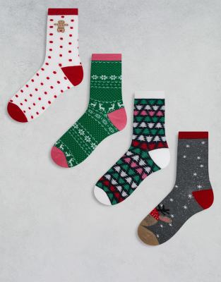Vero Moda - Lot de 4 paires de chaussettes de Noël - Multicolore-Blanc