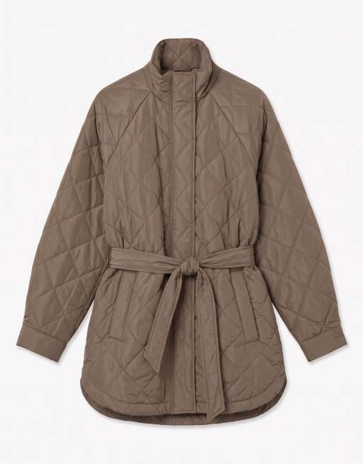 Vero Moda Louisa belted quilted high neck press-stud fastening jacket in brown, 5 of 6