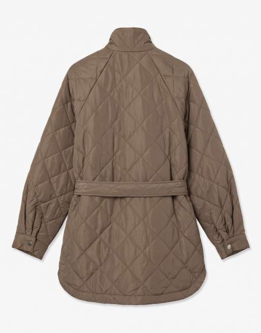Vero Moda Louisa chaqueta guateada con cinturón, cuello alto y cierre con botones de presión en marrón, 6 de 6