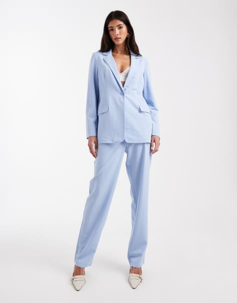 Vero Moda - Løstsiddende og skræddersyet blåt sæt med blazer og bukser med lige ben - view 1