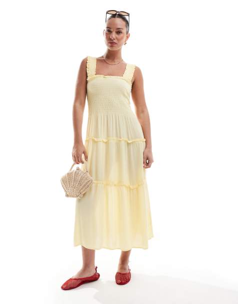 Vero Moda - Lys banangul cami-midikjole med rynker - view 1