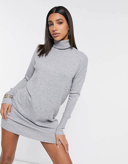 langsom mønt Stuepige Vero Moda - Lys gråmeleret sweaterkjole med rullekrave | ASOS
