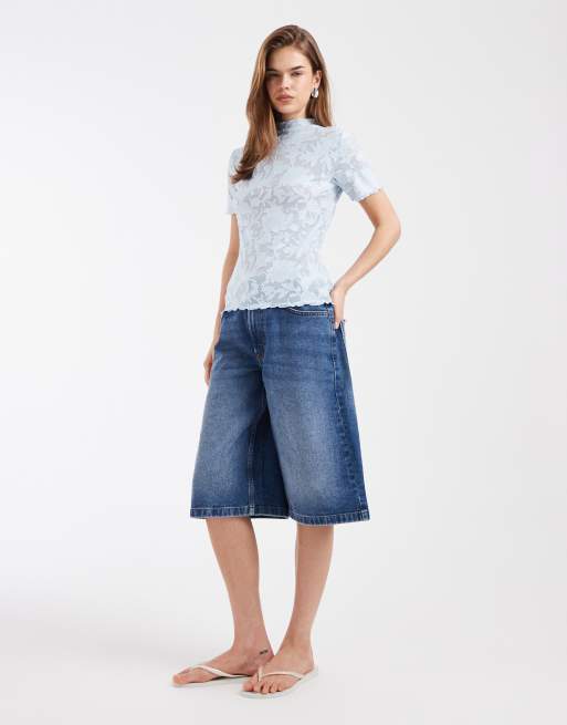 Vero Moda - Lyseblå gennemsigtig T-shirt med burnout-blomstermønster, 2 af 4