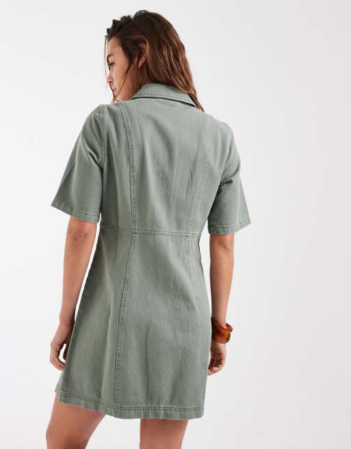 Vero Moda - Lysegrøn forvasket minikjole i denim med svaj og knapper foran, 4 af 4