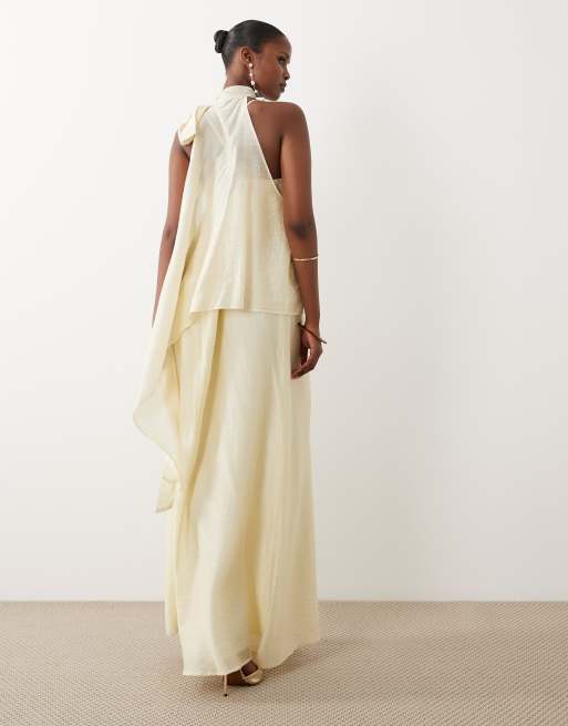Vero Moda - Lysegul lagdelt halterneck-maxikjole i chiffon, 4 af 4