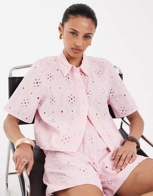 Vero Moda - Lyserøde shorts med broderi - Del af sæt, 4 af 5