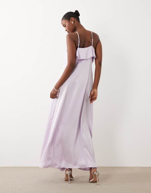 Vero Moda - Lyslilla cami-midikjole med flæsekant, 4 af 4