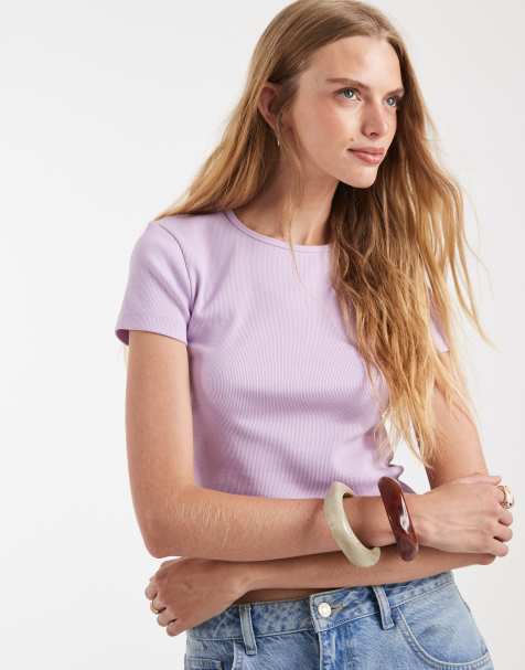 Vero Moda - Lyslilla ribstrikket T-shirt med rund hals - view 1